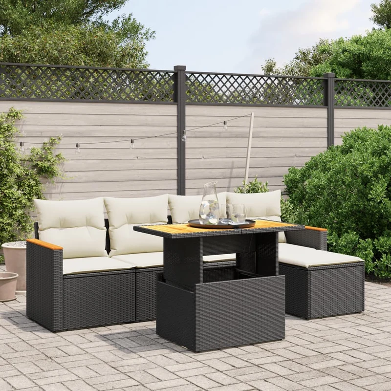 Loungeset 6-delig poly rattan zwart