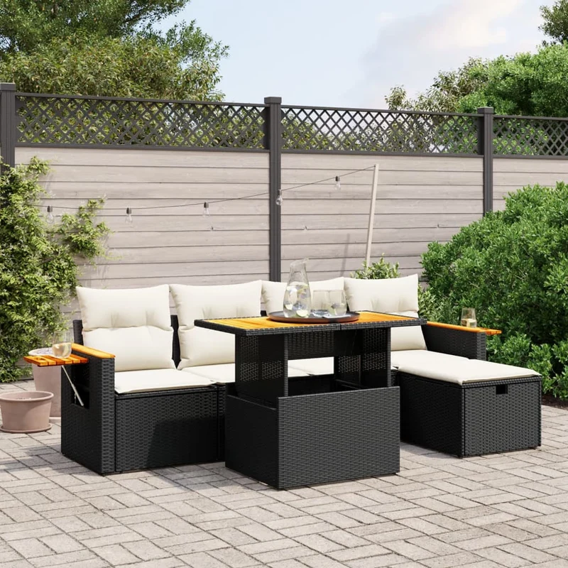 Loungeset poly rattan 6-delig zwart