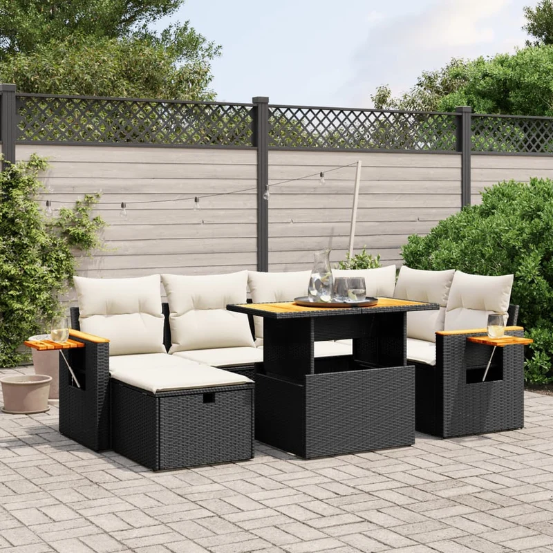 Loungeset 7-delig poly rattan zwart