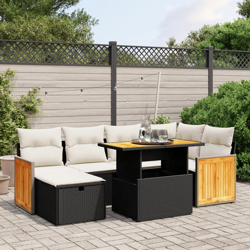 Loungeset 7-delig poly rattan zwart
