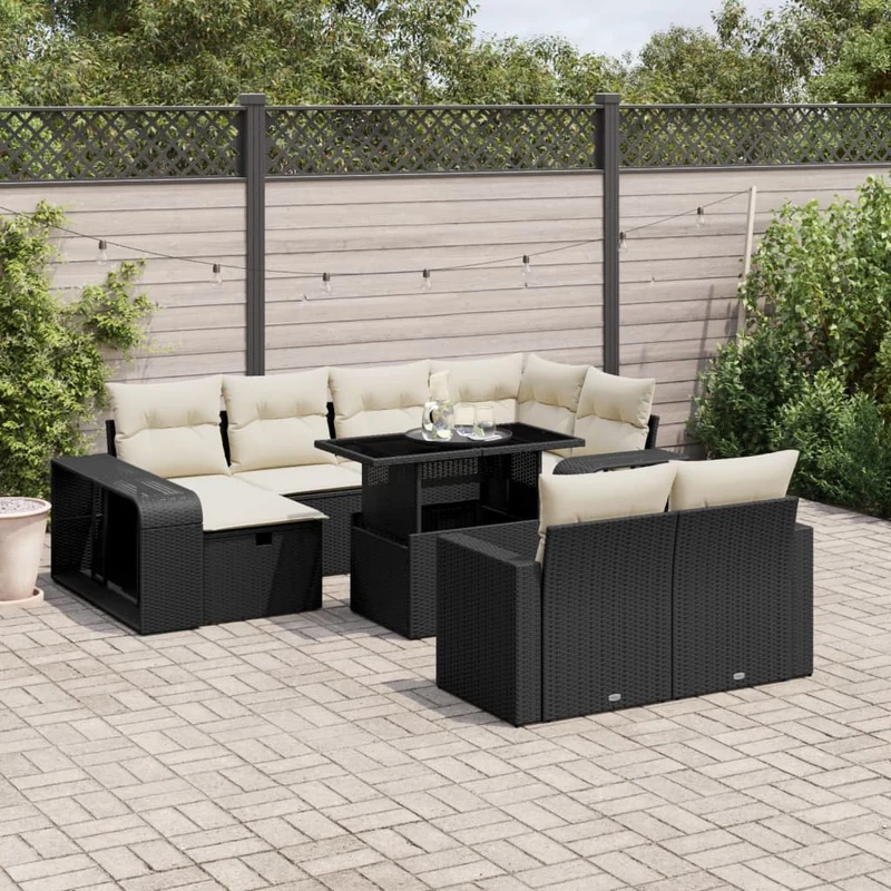 Loungeset 11-delig poly rattan zwart