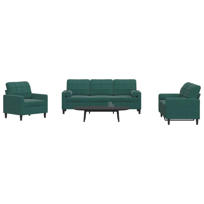 Loungeset 3-delig fluweel donkergroen