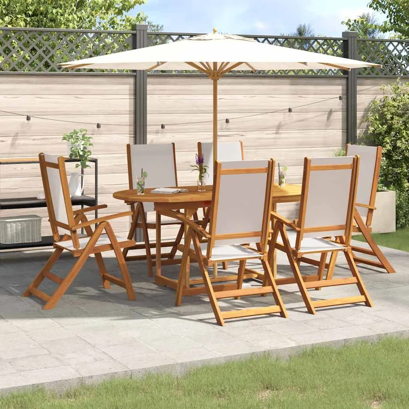 7-osainen Ulkoruokailuryhmä täysi akasiapuu ja textilene