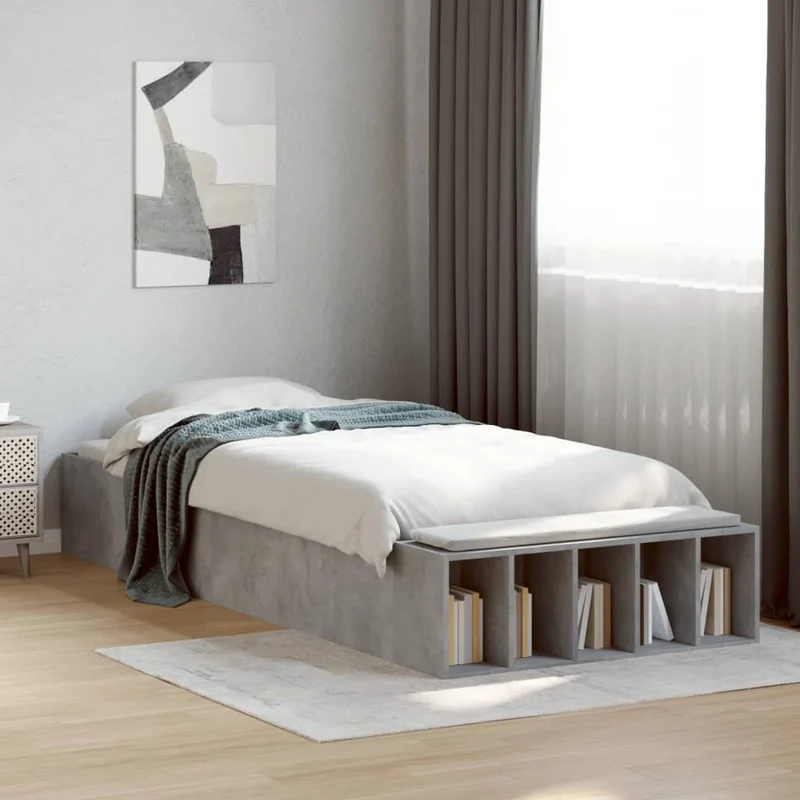 Sängynrunko betoninharmaa 100x200 cm tekninen puu