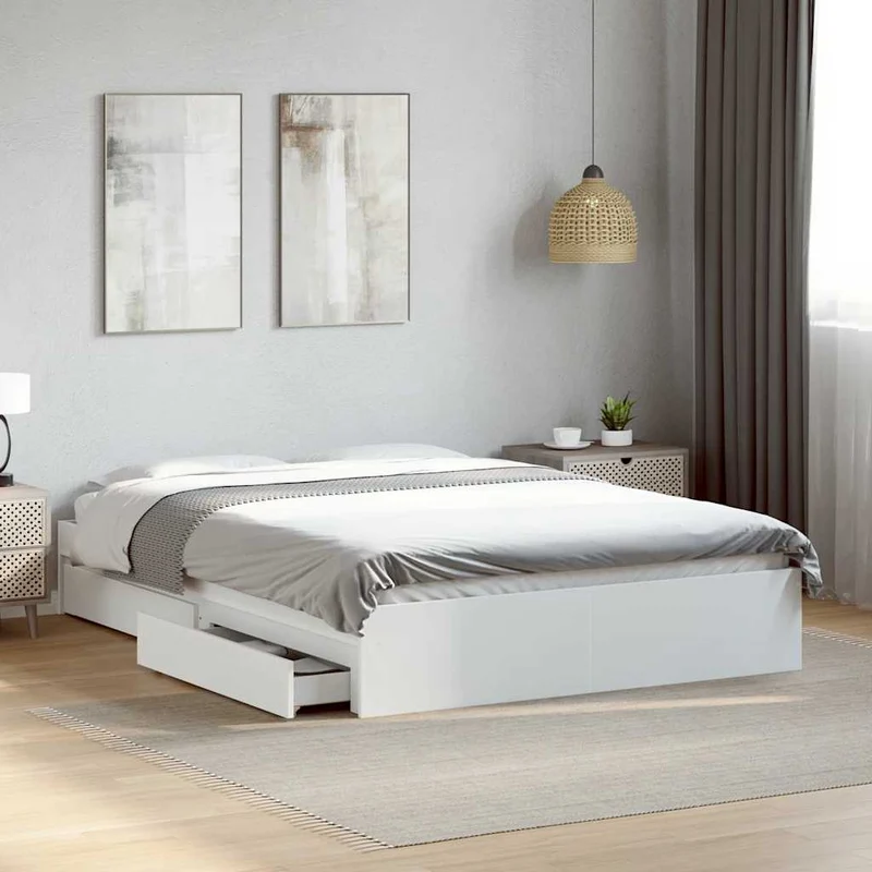 Sängynrunko laatikoilla valkoinen 140x190 cm tekninen puu