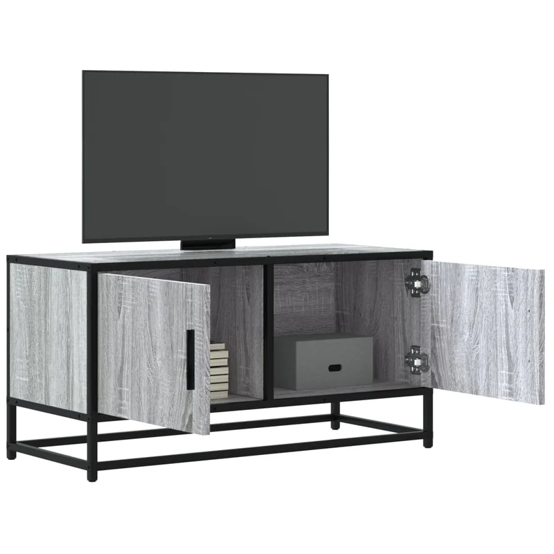 TV-taso harmaa Sonoma 80x34,5x40 cm tekninen puu ja metalli
