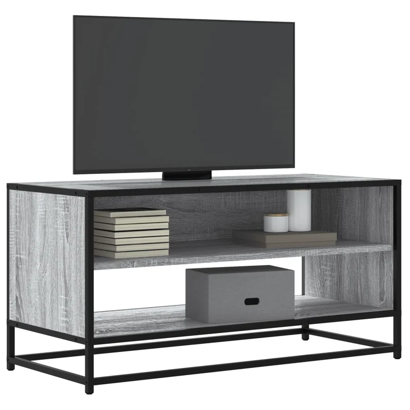 TV-taso harmaa Sonoma 91x40x46 cm tekninen puu ja metalli