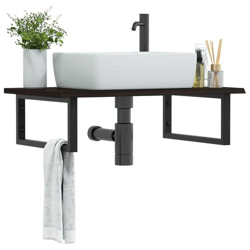 Badkamer wandschap 80x50 cm massief eikenhout staal