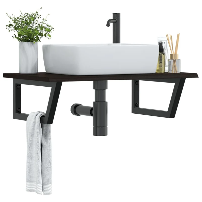 Badkamer wandschap 80x50 cm staal massief eikenhout