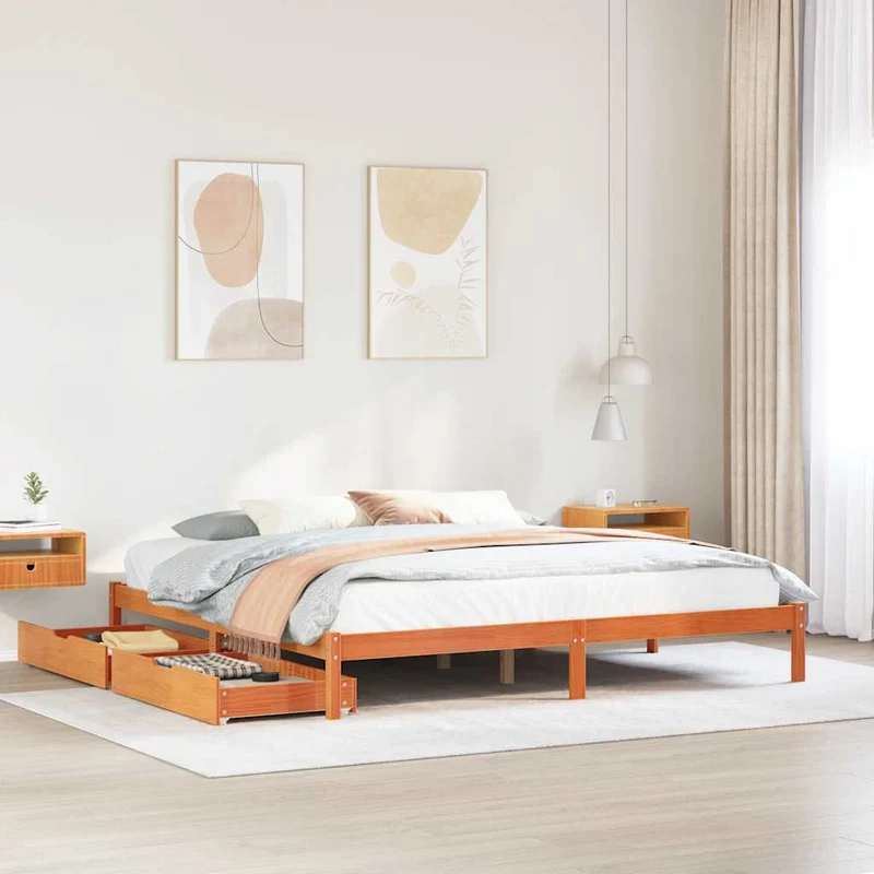 Sängynrunko ilman patjaa vahanruskea 200x200 cm täysi mänty