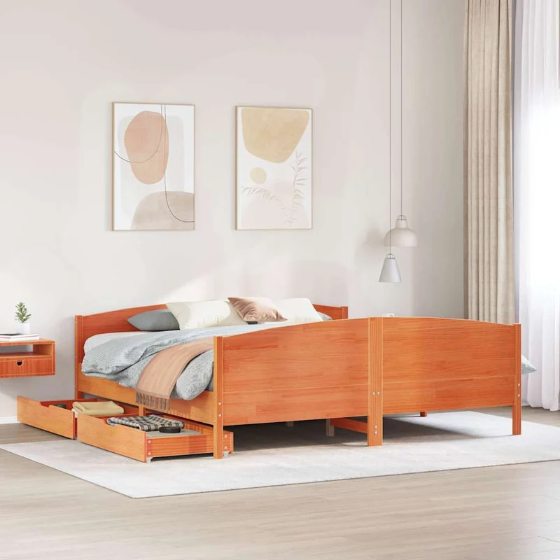 Sängynrunko ilman patjaa vahanruskea 200x200 cm täysi mänty
