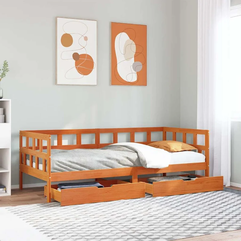 Vuodesohva laatikoilla ei patjaa vahanruskea 90x200 cm täysi