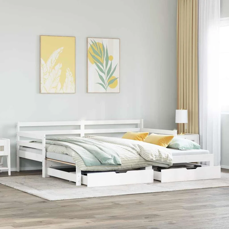 Vuodesohva laatikoilla valkoinen 90x200 cm täysi mänty