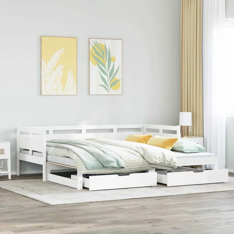 Vuodesohva rullilla ja laatikoilla ei patjaa valkoinen 90x200cm