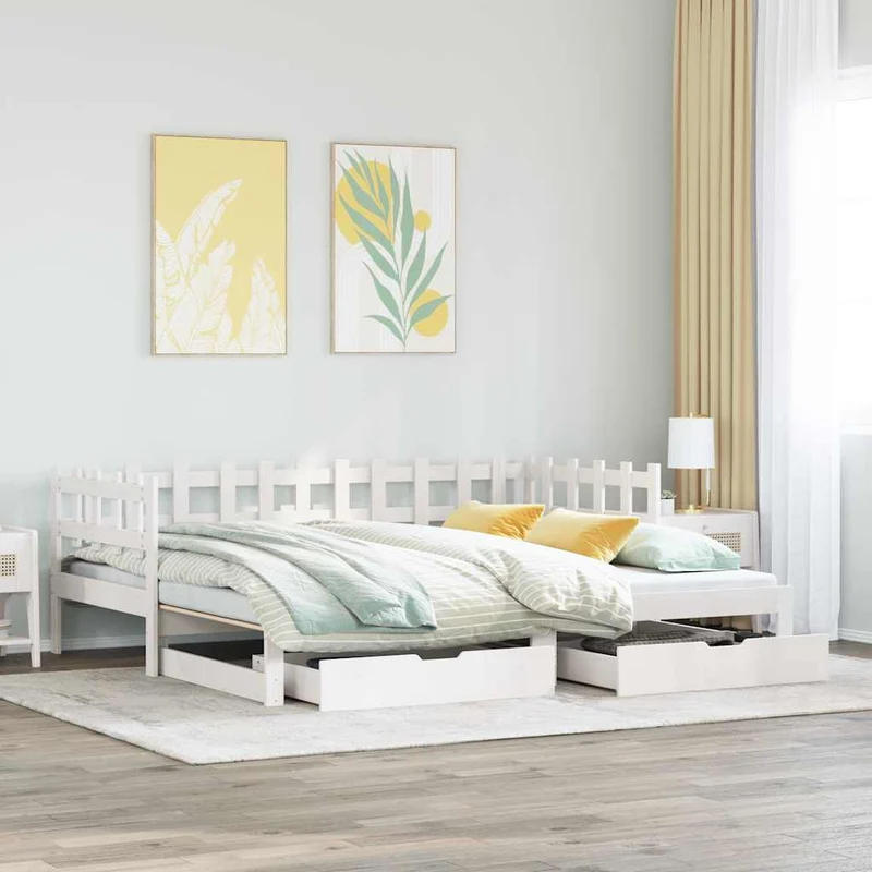 Vuodesohva rullilla ja laatikoilla ei patjaa valkoinen 90x200cm