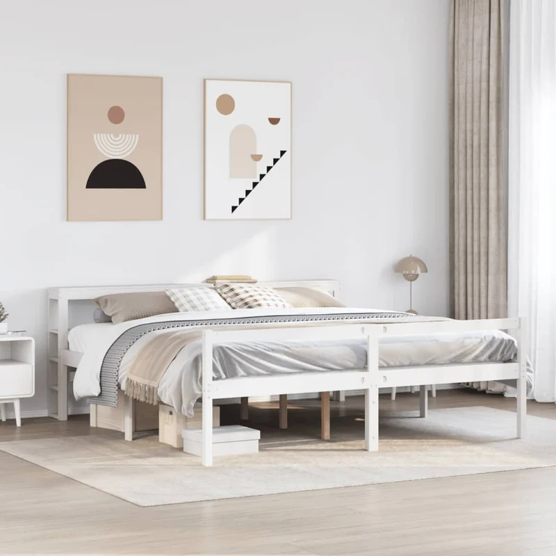 Vanhusten sänky päädyllä valkoinen 200x200 cm täysi mänty