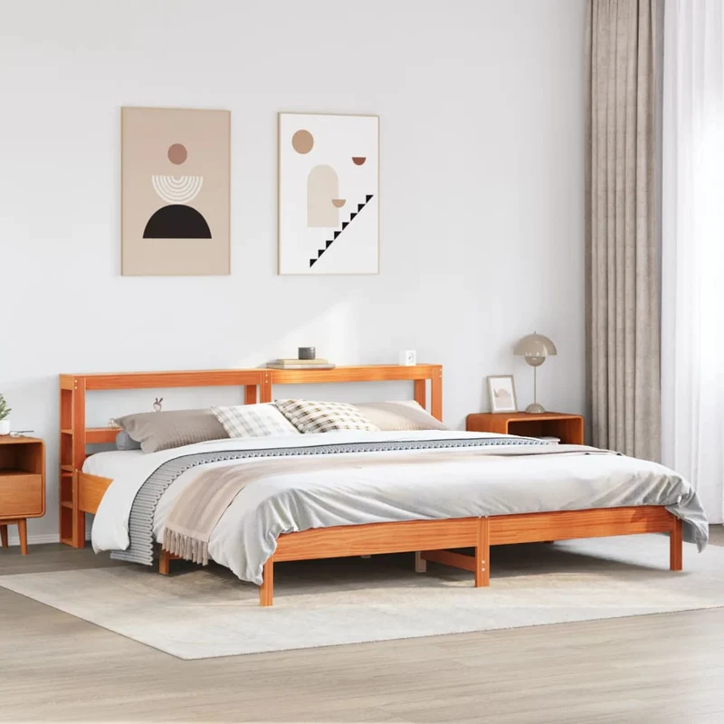 Sängynrunko ilman patjaa vahanruskea 200x200 cm täysi mänty