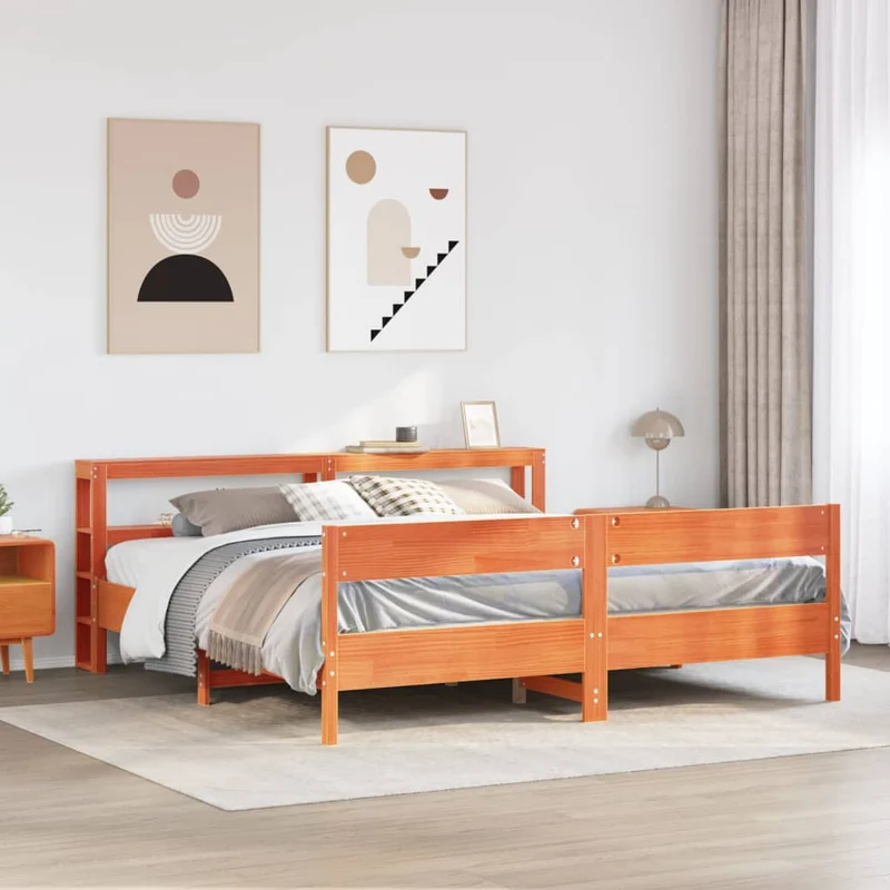 Sängynrunko ilman patjaa vahanruskea 200x200 cm täysi mänty