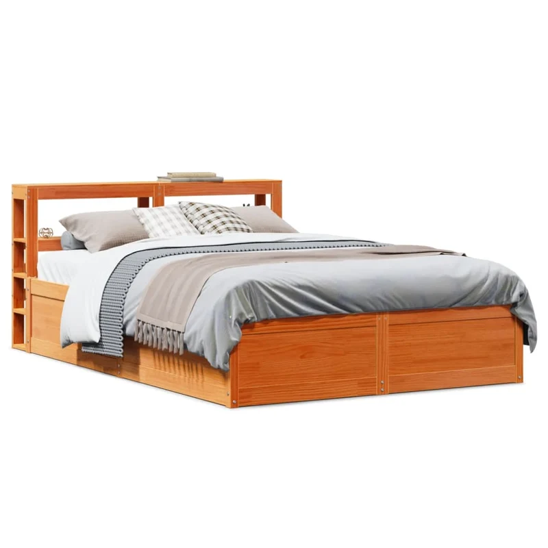 Sängynrunko päädyllä vahanruskea 135x190 cm täysi mänty