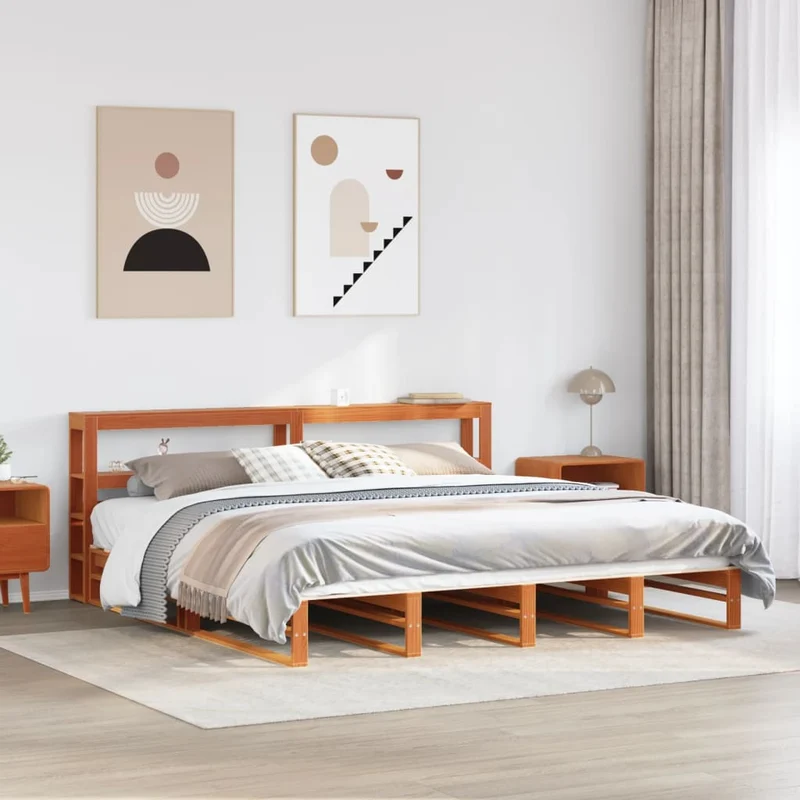 Sängynrunko ilman patjaa vahanruskea 200x200 cm täysi mänty