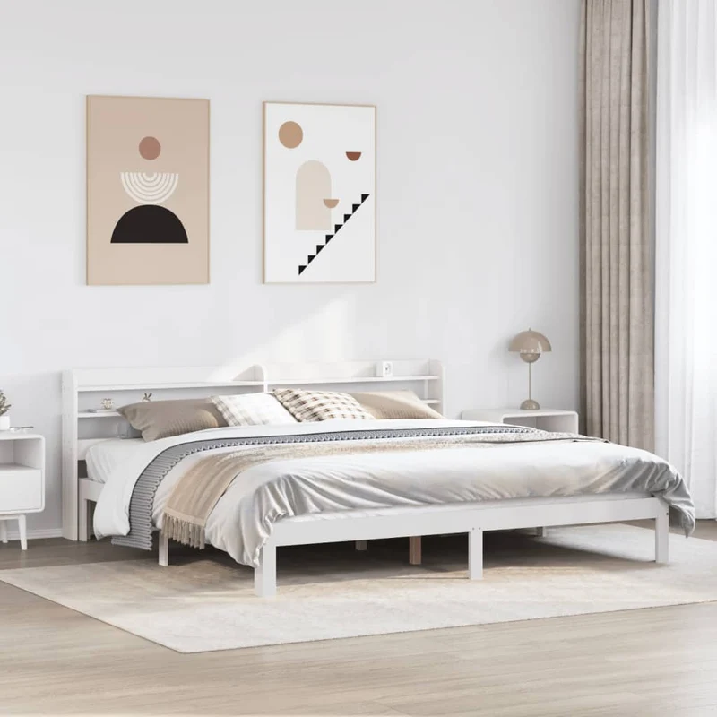 Sängynrunko päädyllä valkoinen 200x200 cm täysi mänty