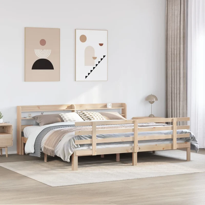 Sängynrunko päädyllä 200x200 cm täysi mänty
