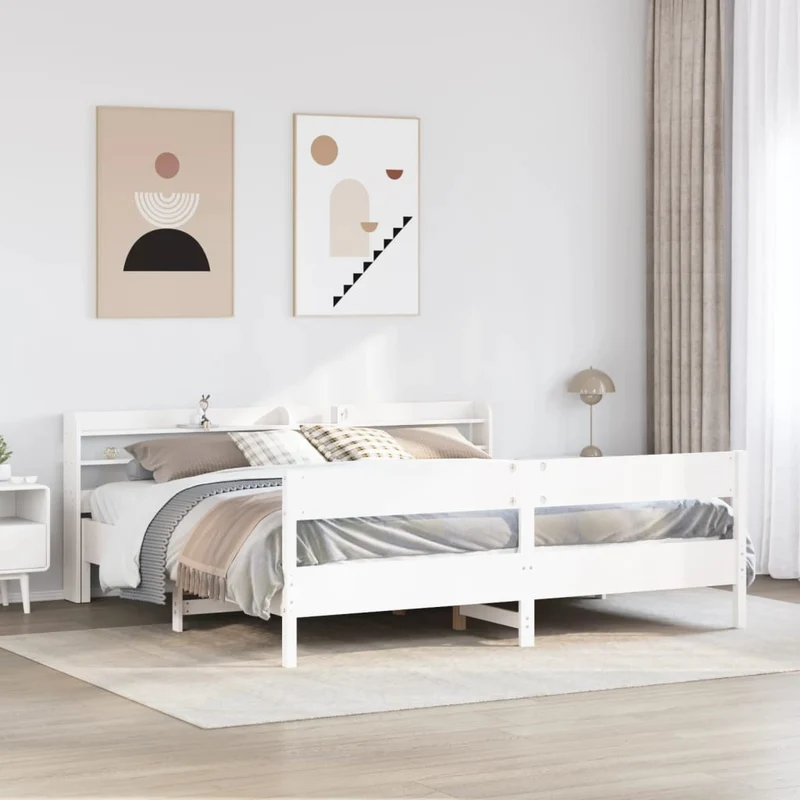 Sängynrunko ilman patjaa valkoinen 200x200 cm täysi mänty