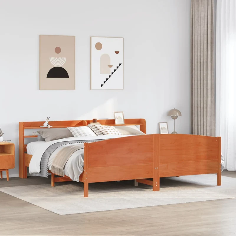 Sängynrunko ilman patjaa vahanruskea 200x200 cm täysi mänty
