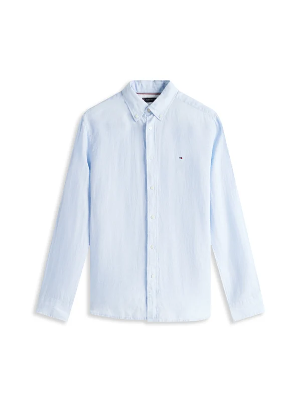 Tommy Hilfiger - Men's Brand Logo Buttoned Long Sleeve Shirt Light Pastel Blue / S