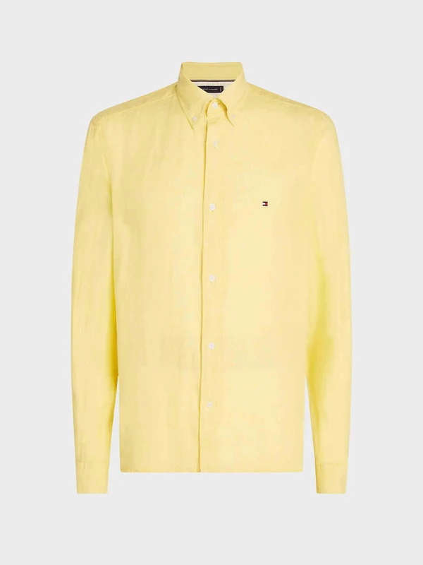Tommy Hilfiger - Men's Brand Logo Buttoned Long Sleeve Shirt Pastel Yellow / S