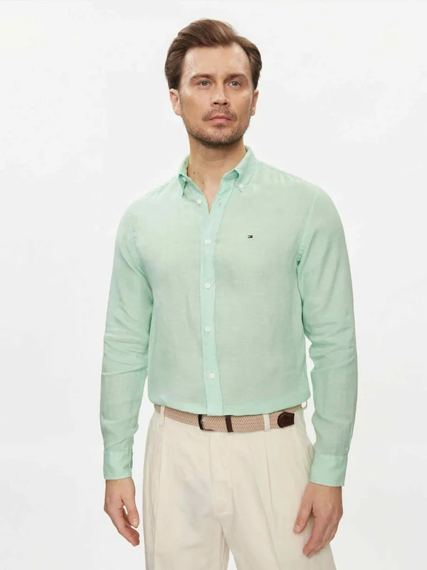 Tommy Hilfiger - Men's Brand Logo Buttoned Long Sleeve Shirt Olive / S