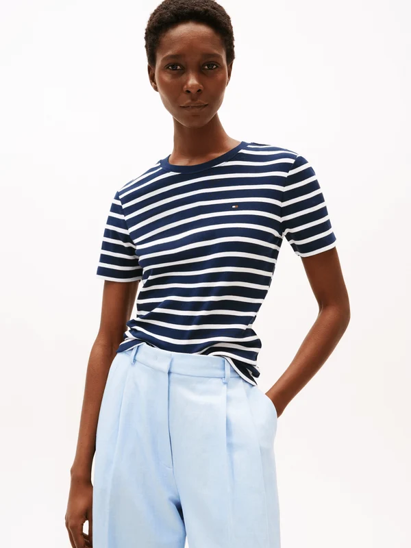 Tommy Hilfiger Womens Cody Slim Crew Neck T-Shirt - Dark Night Navy/Ecru Stripe Dark Night Navy/Ecru Stripe / S