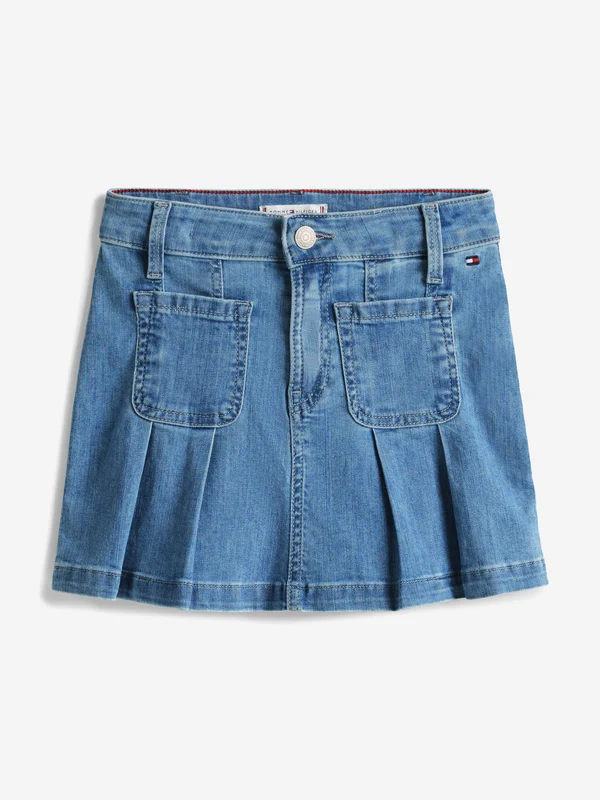 Tommy Hilfiger Girls Pleated Denim Skirt in Blue Navy / 14 Yrs