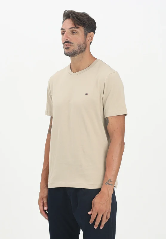 TOMMY HILFIGER T-shirt a manica corta beige da uomo con logo XL