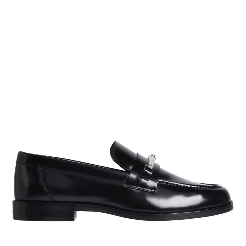 Calvin Klein Black Polished Leather Moc Toe Loafers EU 39