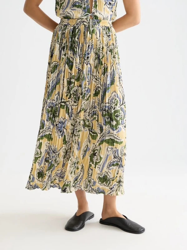Scotch & Soda Womens Printed Micro Pleat Skirt Lucky Bandana Multi Parsnip / M