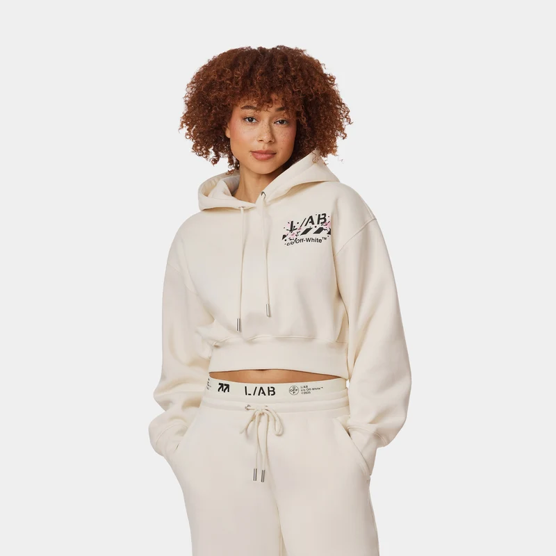Floral Logo Cropped Womens Hoodie (Beige) L