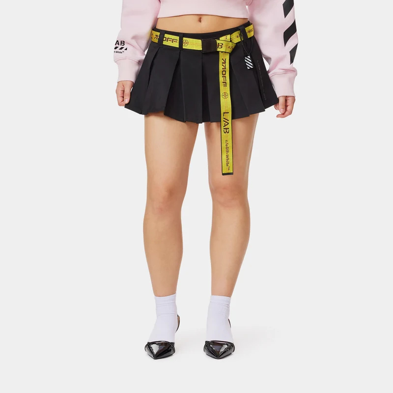 Pleated Mini Womens Skirt (Black) S