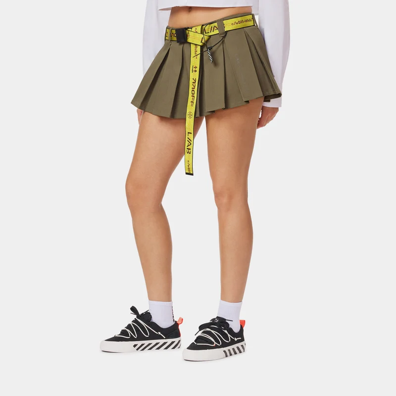 Pleated Mini Womens Skirt (Olive) M
