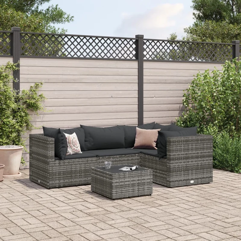 Loungeset 5-delig poly rattan grijs