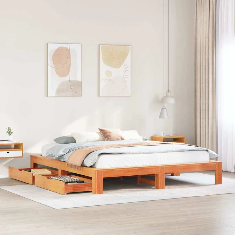 Sängynrunko ilman patjaa vahanruskea 200x200 cm täysi mänty