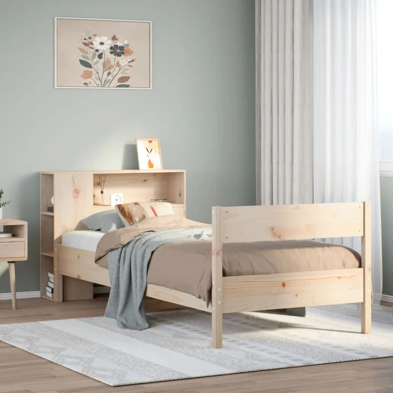 Sänky kirjahyllyllä ilman patjaa 75x190 cm täysi mänty