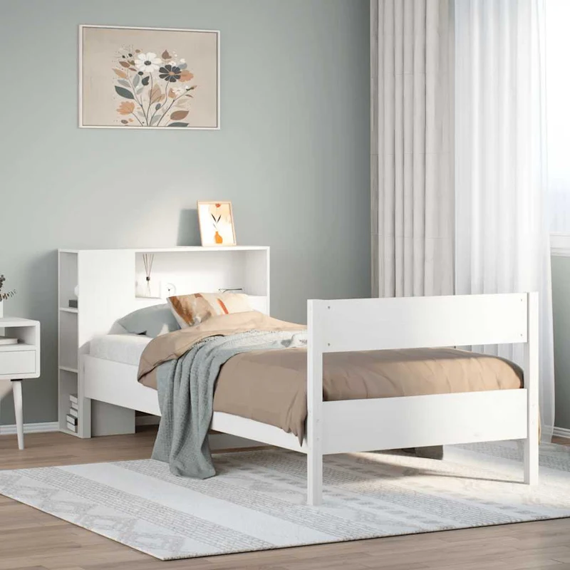 Sänky kirjahyllyllä ei patjaa valkoinen 75x190 cm täysi mänty