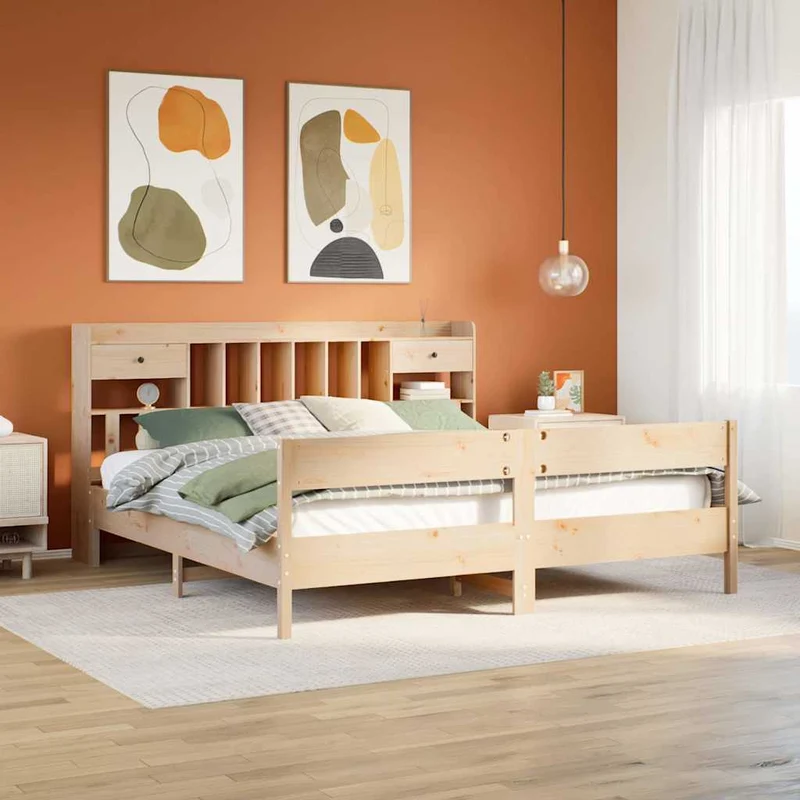 Sänky kirjahyllyllä ilman patjaa 180x200 cm täysi mänty