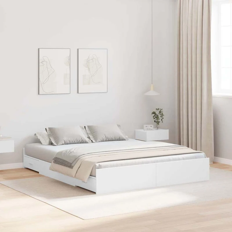 Säilytystilallinen sängynrunko päätyllä Valkoinen 5FT King Size