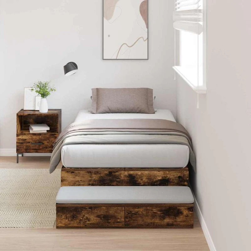 Säilytystilallinen sängynrunko Savupähkinä 90 cm Tekninen puu