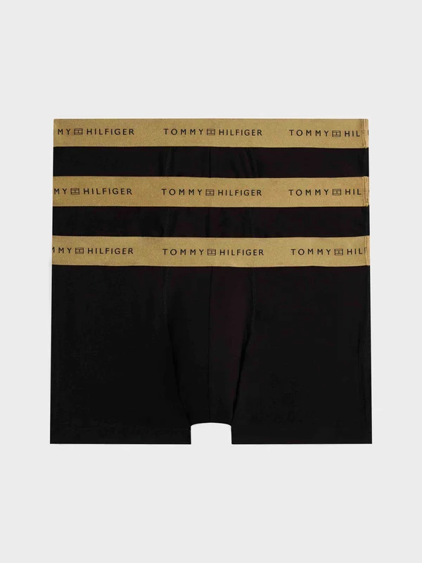 Tommy Hilfiger - Men's 3-Pack Signature Logo Metallic Waistband Trunks Black 3 / XL
