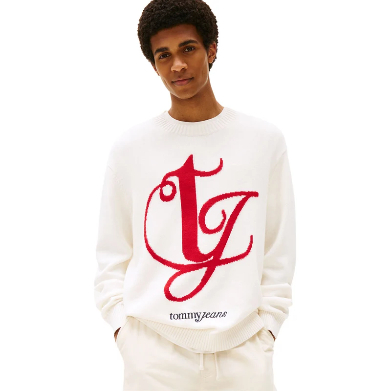 Maglione Uomo Tommy Jeans Monogram Bianco Rosso M