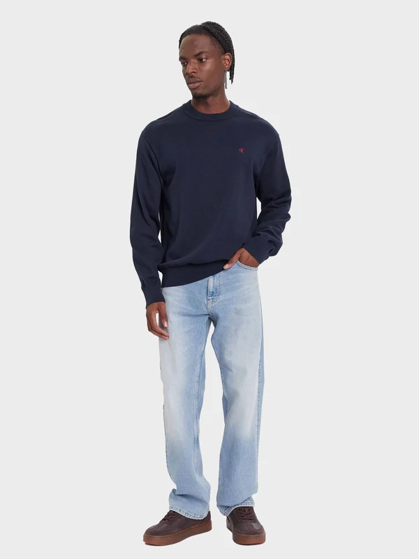 Calvin Klein Jeans - Men's Cotton Relaxed Crew-Neck Sweater Dark Blue / S