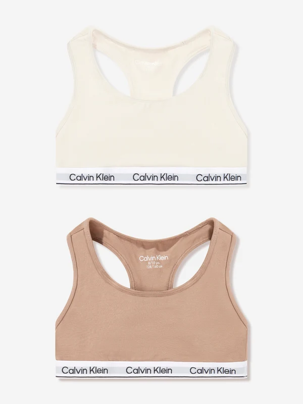 Calvin Klein Girls 2 Pack Bralette Set in Beige Beige / 8 - 10 Yrs